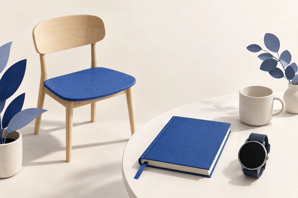 Chair and diary beside a blank watch.